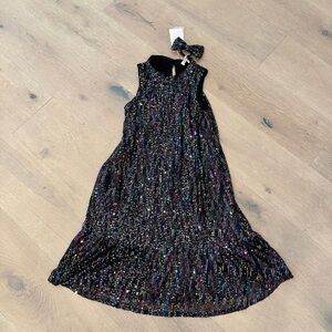 GRACE KARIN Girls Sequin Party Dress with Mock Neck and Matching Bow